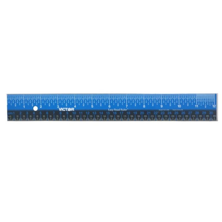 Victor Easy Read™ Ruler, Stainless Steel, Blue/Black, 12"