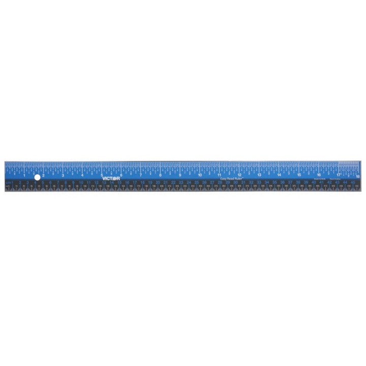 Victor Easy Read™ Ruler, Stainless Steel, Blue/Black, 18"