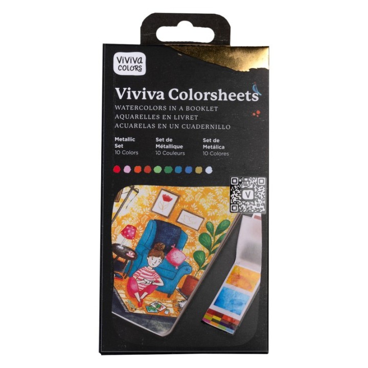 Viviva Watercolor Paint Colorsheets, 10 Metallic Colors