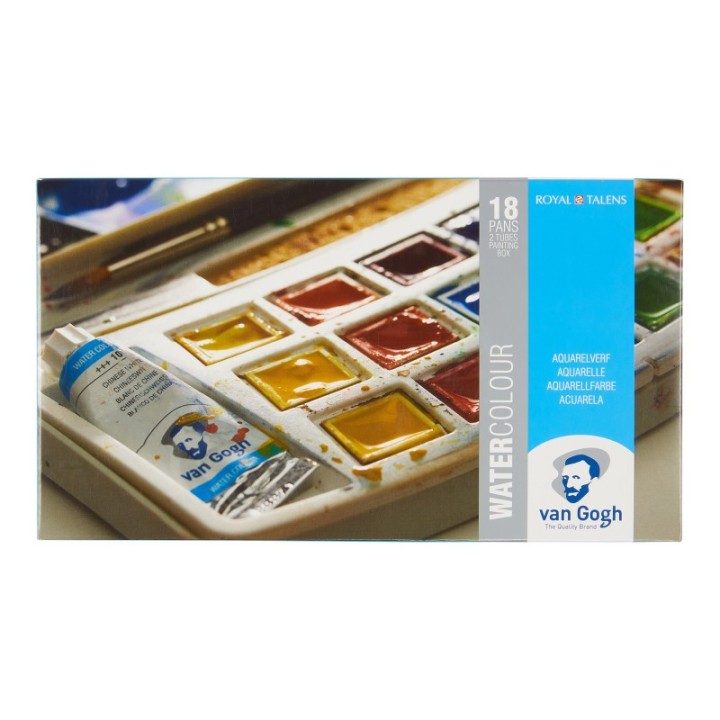 Van Gogh Watercolor Plastic Pocket Box, 18 Pan General Selection & 2 Tubes
