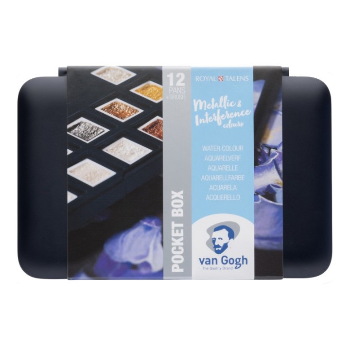 Van Gogh Watercolor Plastic Pocket Box, 12 Pan Specialty Selection Metallic/Interference