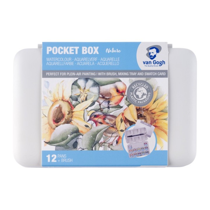 Van Gogh Watercolor Plastic Pocket Box, 12 Pan Shades Of Nature Selection