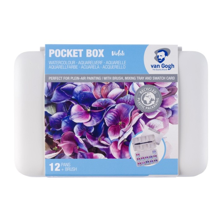 Van Gogh Watercolor Plastic Pocket Box, 12 Pan Pinks & Violets Selection