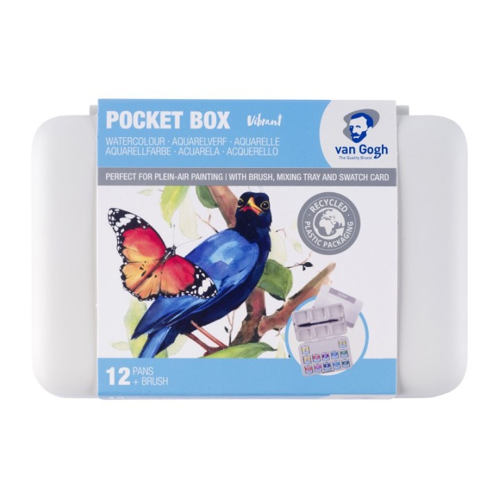 Van Gogh Watercolor Plastic Pocket Box, 12 Pan Vibrant Color Selection