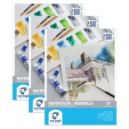 Van Gogh Watercolor Paper Pad, 140lbs, Cold Press, 9" x 12", 12 Sheets, Pack of 3