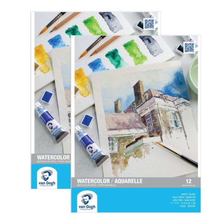 Van Gogh Watercolor Paper Pad, 140lbs, Cold Press, 11" x 15", 12 Sheets, Pack of 2