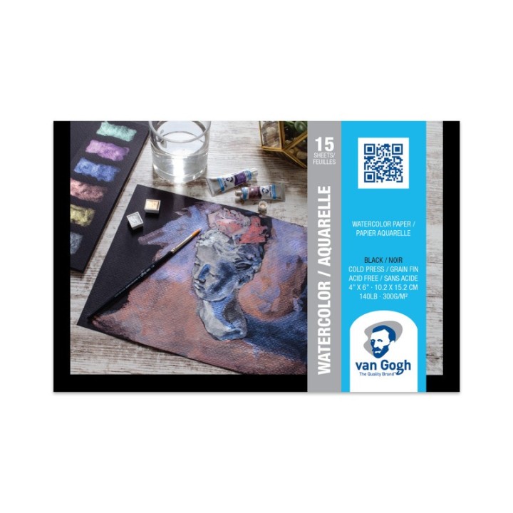 Van Gogh Watercolor Paper Pad, 140lbs, Black, Cold Press, 4" x 6", 15 Sheets