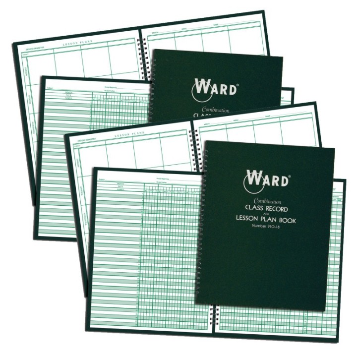WARD® Combination 9-10 Week Class Record + 8 Period Lesson Plan Book, Pack of 2