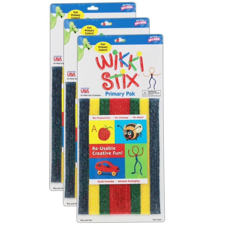 Wikki Stix® Wikki Stix®, Primary Colors, 8", 48 Per Pack, 3 Packs