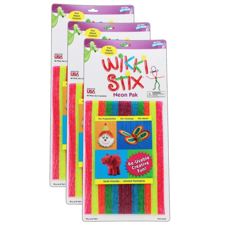 Wikki Stix® Wikki Stix®, Neon Colors, 8", 48 Per Pack, 3 Packs