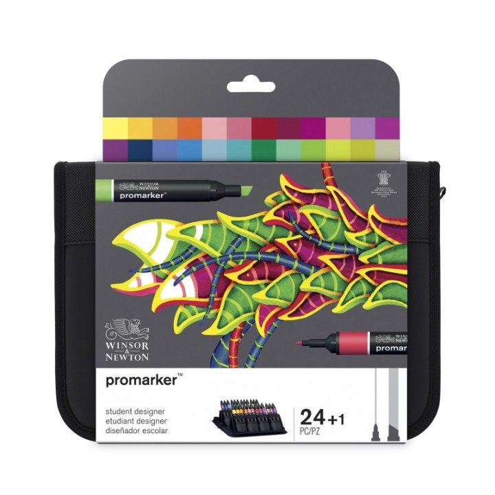 Winsor & Newton Promarker™ Student Designer Zipper Wallet, Strong Colors, Set of 24