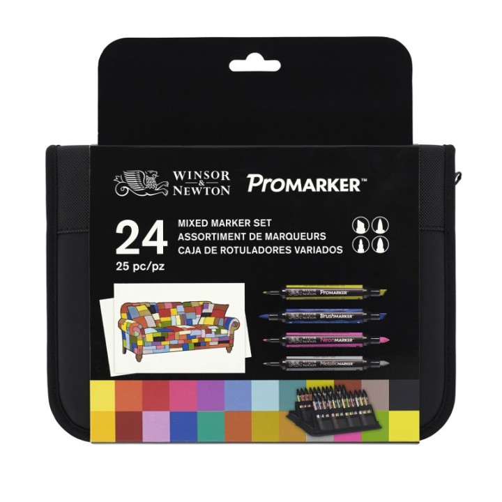 Winsor & Newton Promarker™ Mixed Marker Zipper Wallet, Assorted Colors, Set of 24