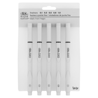Winsor & Newton Fineliner Pens, Black, Assorted Sizes, Set Of 5