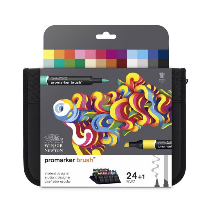Winsor & Newton Promarker™ Brush Student Designer Zipper Wallet, Assorted Colors, Set of 24