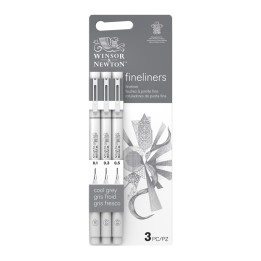 Winsor & Newton Fineliner Pens, Cool Grey, Assorted Sizes, Set Of 3