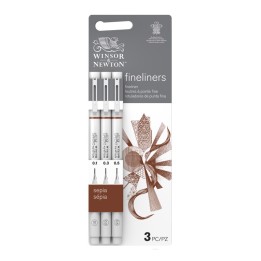 Winsor & Newton Fineliner Pens, Sepia, Assorted Sizes, Set Of 3