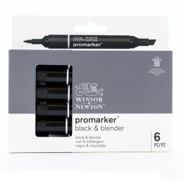 Winsor & Newton Promarker™, Black/Blender, Set of 6