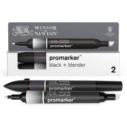 Winsor & Newton Promarker™ Black + Blender, Set of 2