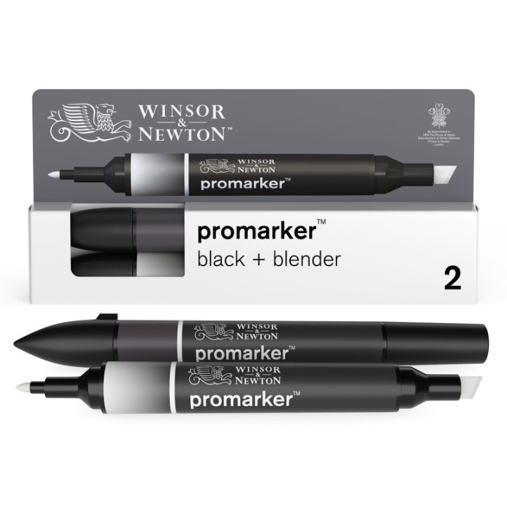 Winsor & Newton Promarker™ Black + Blender, Set of 2