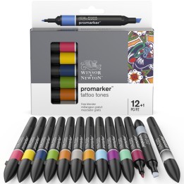 Winsor & Newton Promarker™ Tattoo Tones, Set of 12+1