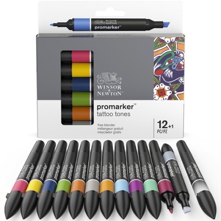 Winsor & Newton Promarker™ Tattoo Tones, Set of 12+1