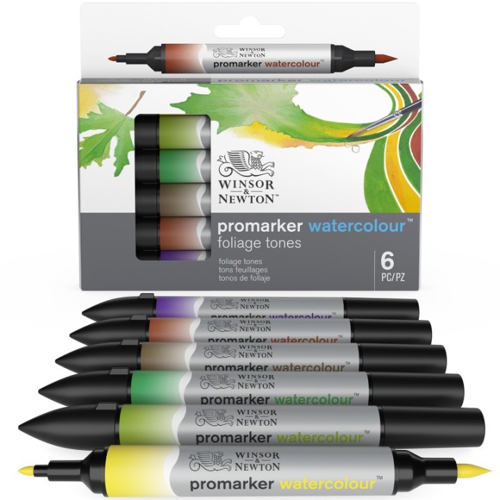Winsor & Newton Promarker™ Watercolor, Foliage Tones, Set of 6