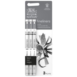 Winsor & Newton Fineliner Pens, Black, Assorted Sizes (0.05, 0.1, 0.3 mm), Set of 3