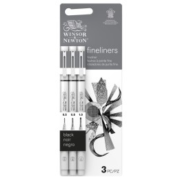 Winsor & Newton Fineliner Pens, Black, Assorted Sizes (0.5, 0.8, 1.0 mm), Set of 3