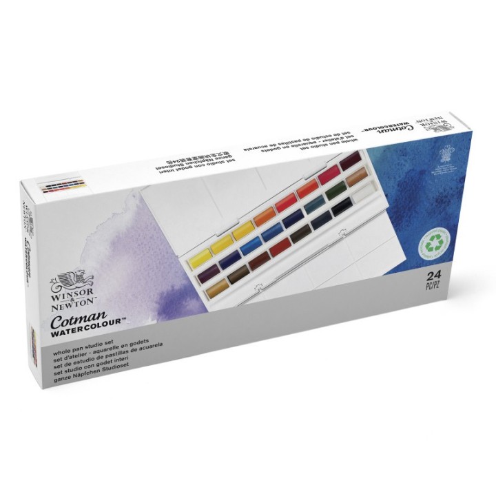 Winsor & Newton Cotman Watercolor Studio Set, 24 Whole Pan Colors