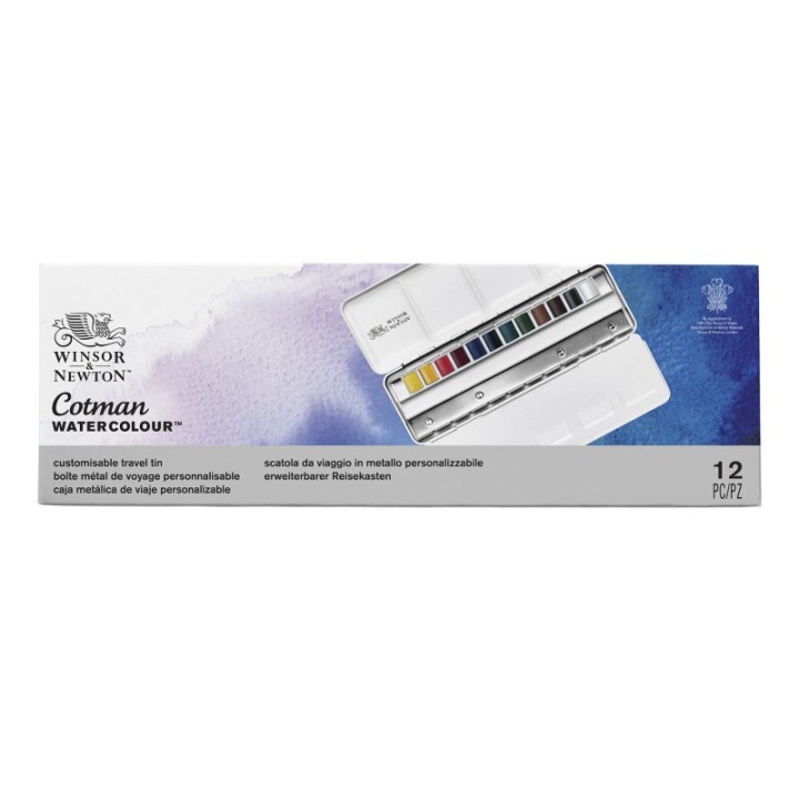 Winsor & Newton Cotman Watercolor Customizable Travel Tin, 12 Colors