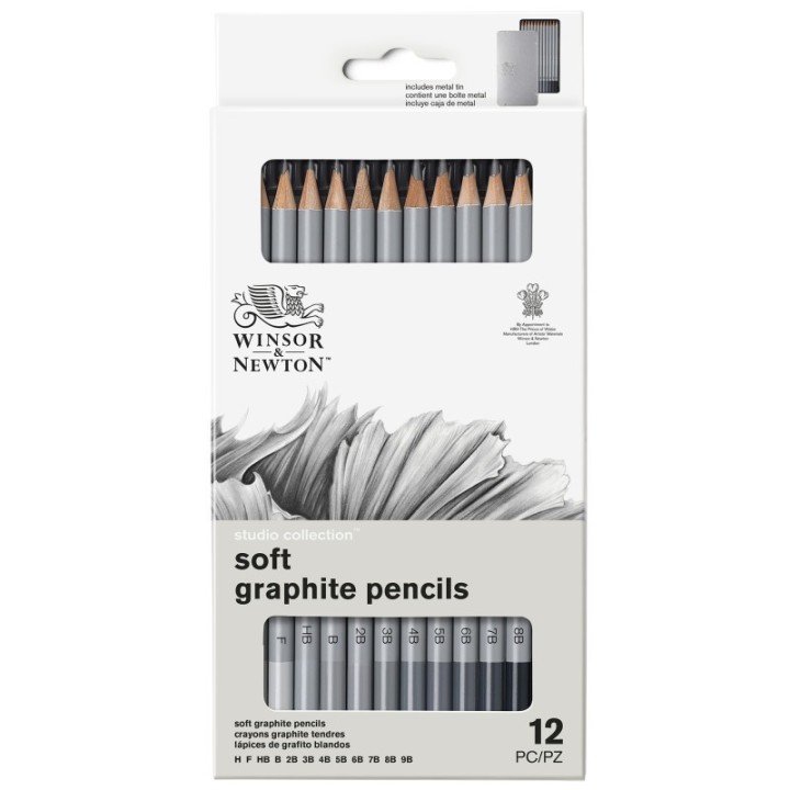 Winsor & Newton Studio Collection Graphite Pencil Tin, Soft, Set of 12
