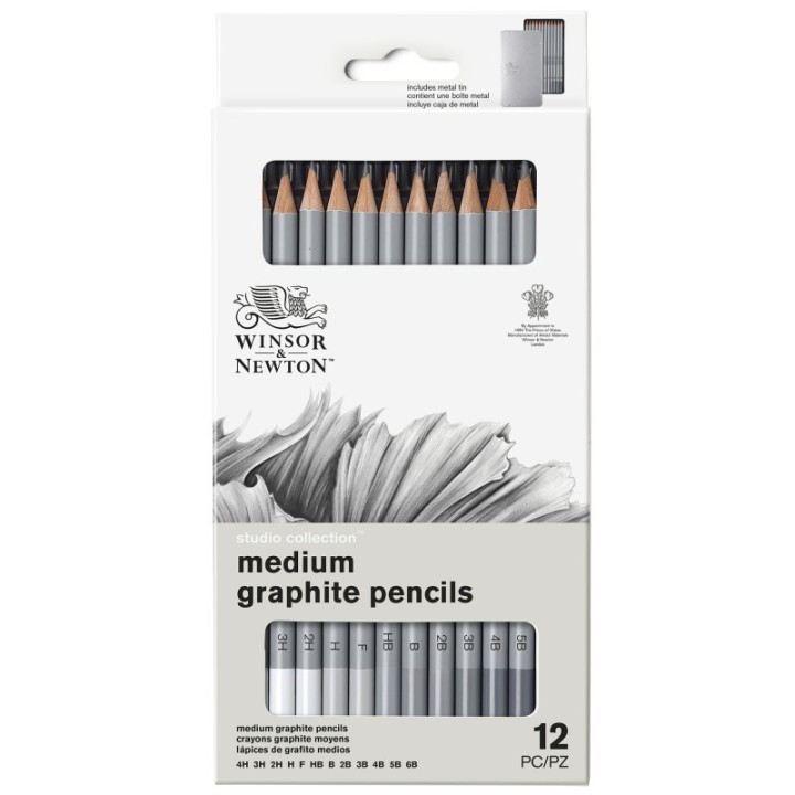 Winsor & Newton Studio Collection Graphite Pencil Tin, Medium, Set of 12