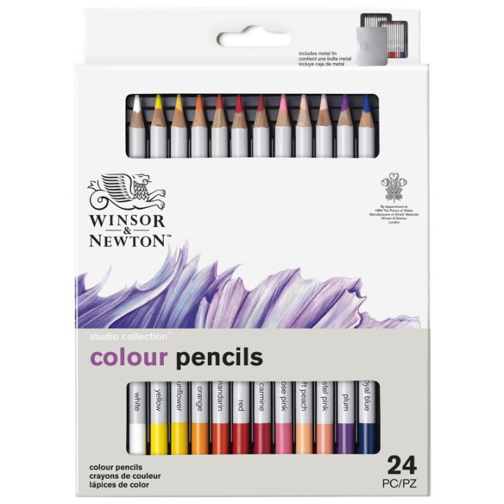 Winsor & Newton Studio Collection Colored Pencil Tin, Set of 24