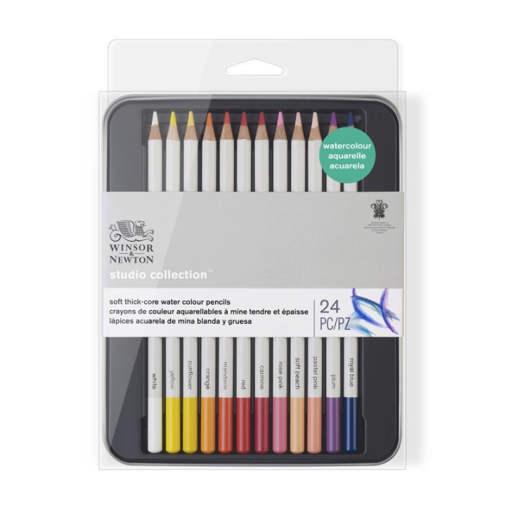 Winsor & Newton Studio Collection Watercolor Pencil Tin, 24 Colors