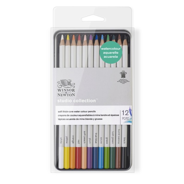 Winsor & Newton Studio Collection Watercolor Pencil Tin, 12 Colors