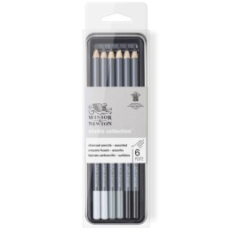 Winsor & Newton Studio Collection Charcoal Pencil Tin, Soft/Med/Hard, Set of 6