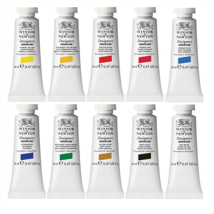 Winsor & Newton Designers Gouache Paint, Introductory Set, 14 mL Tubes, 10 Colors