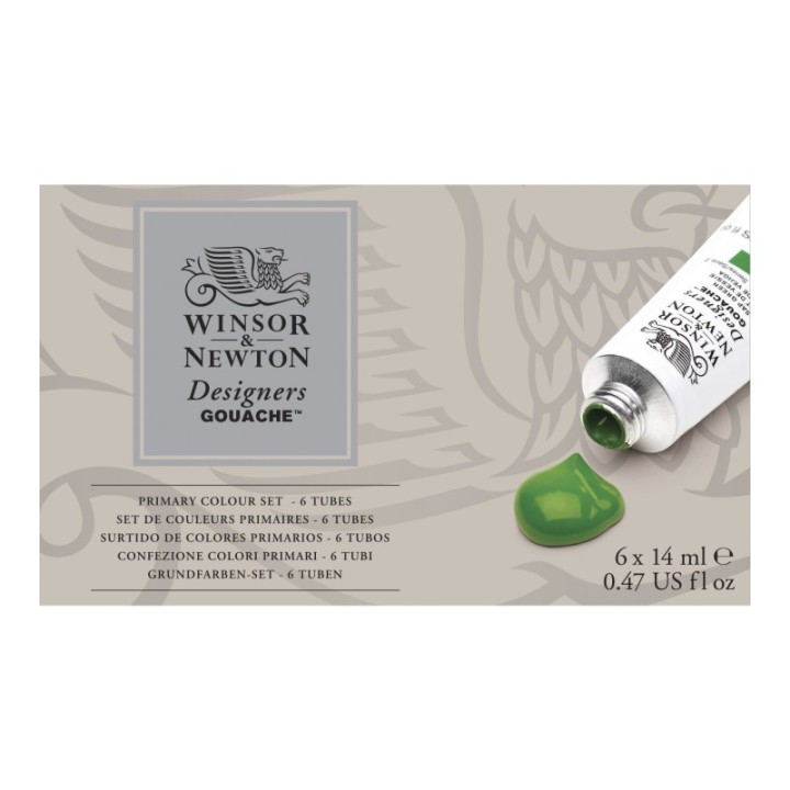 Winsor & Newton Designers Gouache Paint, Primary Set, 14 mL Tubes, 6 Colors