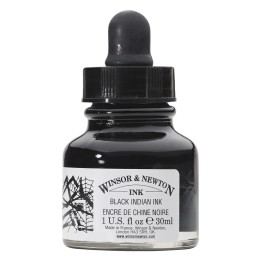 Winsor & Newton Drawing Ink, 30 mL Bottle, Black Indian Ink, Dropper Cap