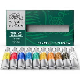 Winsor & Newton Winton Oil Color Paint, Basic Color Set, 21 mL Tubes, 10 Colors
