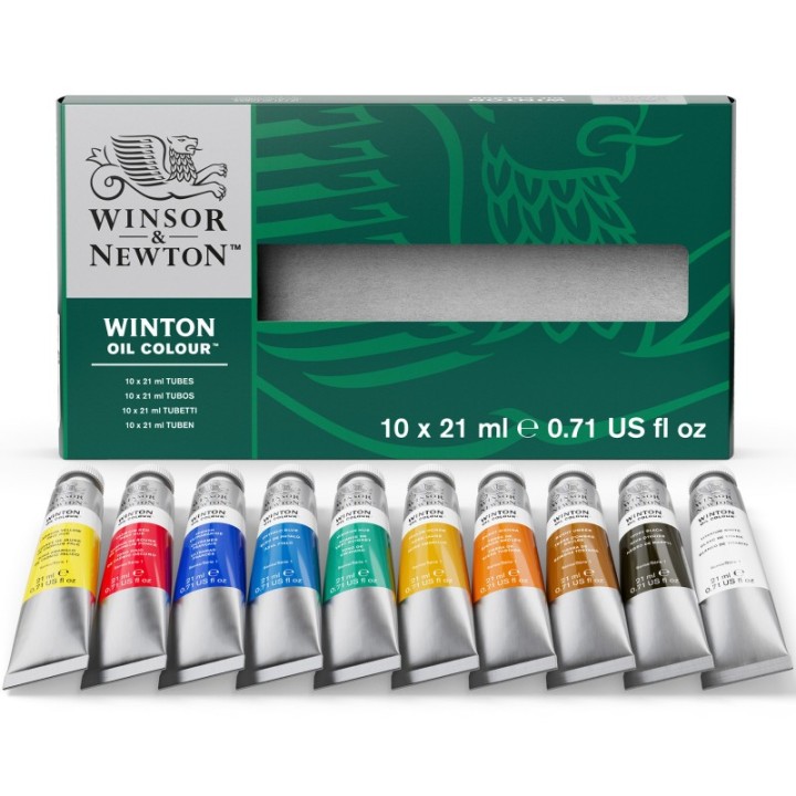 Winsor & Newton Winton Oil Color Paint, Basic Color Set, 21 mL Tubes, 10 Colors