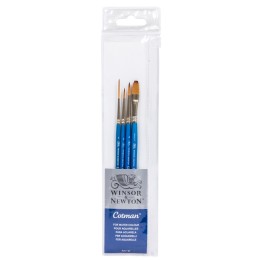 Winsor & Newton Cotman Watercolor Brushes, Set of 4 (Round 2 & 4, Rigger 1, One Stroke 1/4")