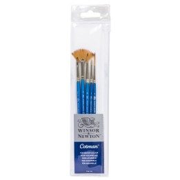 Winsor & Newton Cotman Watercolor Brushes, Set of 5 (Round 1 & 5, Rigger 3, Angled 1/8", Fan 2)