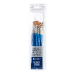 Winsor & Newton Cotman Watercolor Brushes, Set of 7 (Round 1 & 6, Rigger 2, Filbert 1/4", One Stroke 3/8", Angled 1/8", Fan 2)