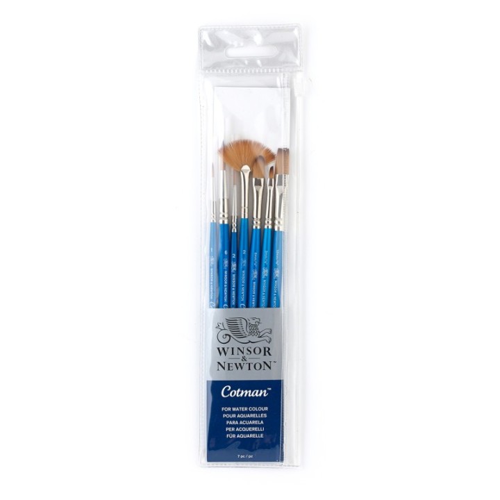Winsor & Newton Cotman Watercolor Brushes, Set of 7 (Round 1 & 6, Rigger 2, Filbert 1/4", One Stroke 3/8", Angled 1/8", Fan 2)