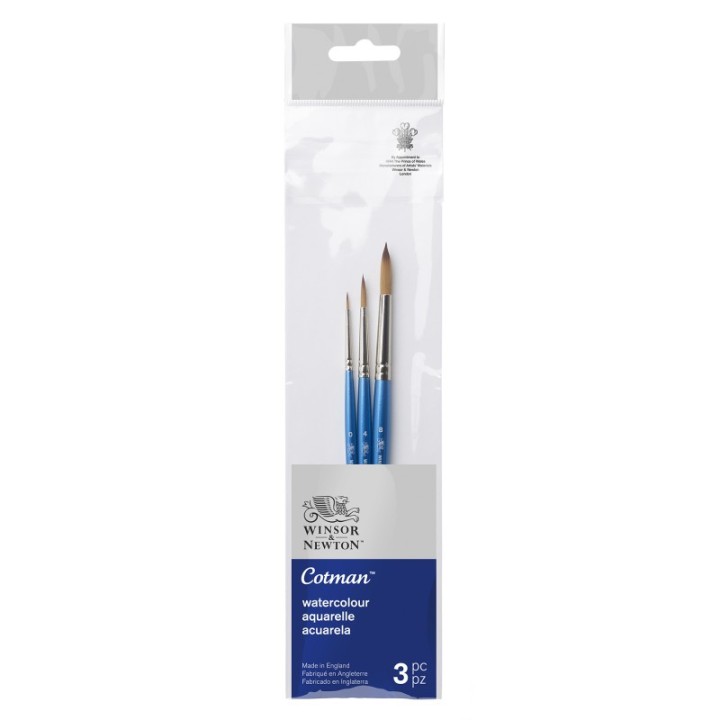 Winsor & Newton Cotman Watercolor Brushes Pack #2, Short Handle, Set of 3