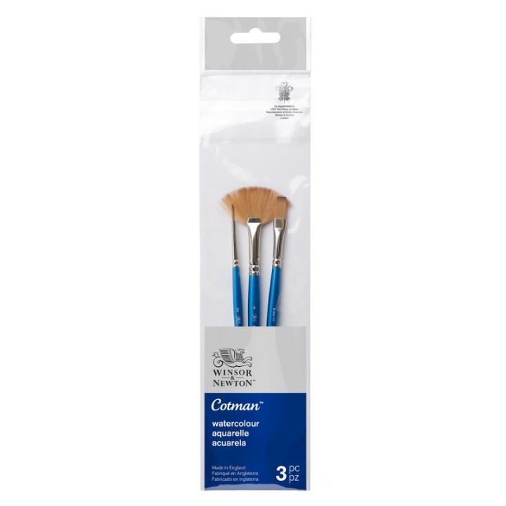 Winsor & Newton Cotman Watercolor Brushes Pack #3, Short Handle, Set of 3
