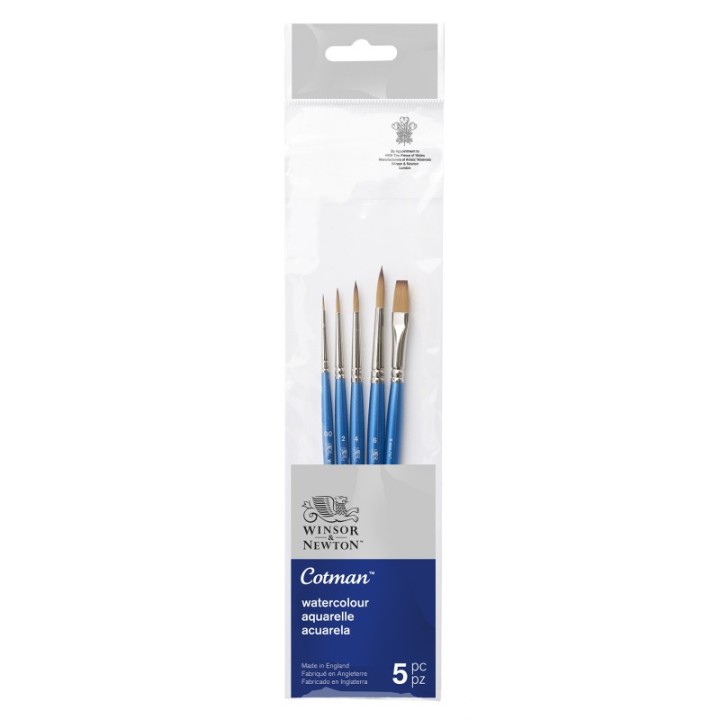 Winsor & Newton Cotman Watercolor Brushes Pack, Short Handle, Set of 5
