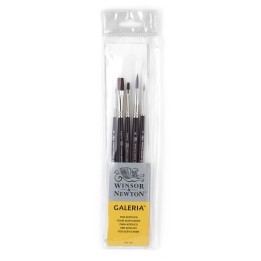 Winsor & Newton Galeria Acrylic Brushes, Short Handle, Set of 5 (Round 0, 2, & 6, One Stroke 1/8" & 1/4")