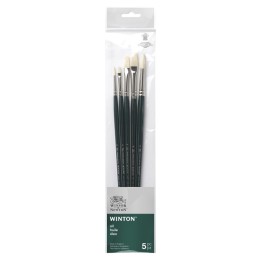 Winsor & Newton Winton Oil Brushes, Long Handle, Set of 5 (Round 2, Round 6, Short Flat 2 bright, Flat 6, Filbert 4)